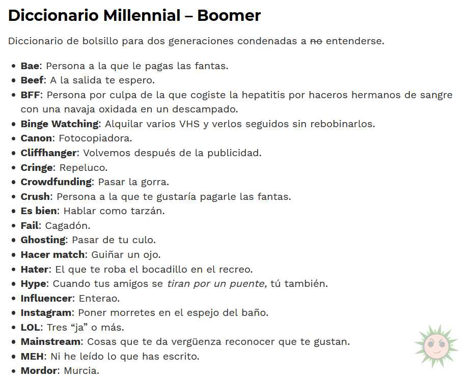 Diccionario Millennial-Boomer